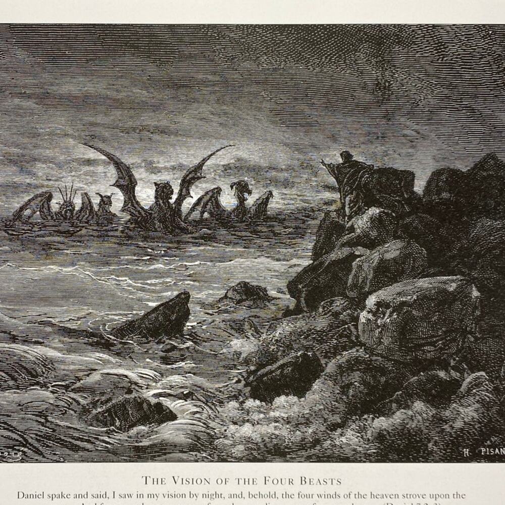 Dore, Four Beasts, Fear-Fortress, Illustration, Print, Bookplate ~ 240707-WH 292